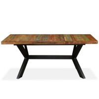 Vidaxl Dining Table Solid Reclaimed Wood And Steel Cross 70.9