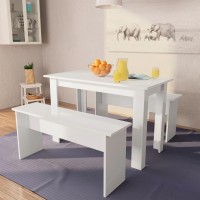 vidaXL Dining Table and Benches 3 Pieces Engineered Wood White