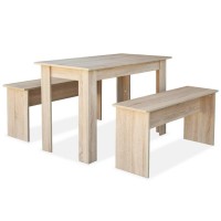 vidaXL Dining Table and Benches 3 Pieces Engineered Wood Oak