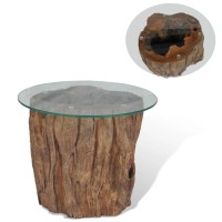 vidaXL Coffee Table Teak Glass 19.7