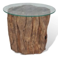 vidaXL Coffee Table Teak Glass 19.7