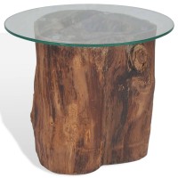 vidaXL Coffee Table Teak Glass 19.7