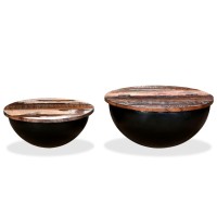 vidaXL 2 Piece Coffee Table Set Solid Reclaimed Wood Black Bowl Shape