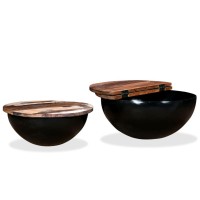 vidaXL 2 Piece Coffee Table Set Solid Reclaimed Wood Black Bowl Shape