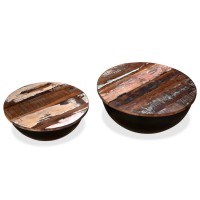 vidaXL 2 Piece Coffee Table Set Solid Reclaimed Wood Black Bowl Shape