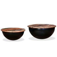 vidaXL 2 Piece Coffee Table Set Solid Reclaimed Wood Black Bowl Shape