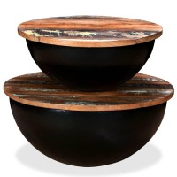 vidaXL 2 Piece Coffee Table Set Solid Reclaimed Wood Black Bowl Shape