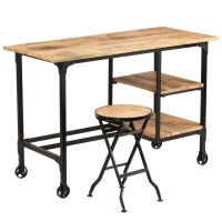 Vidaxl Desk With Folding Stool Solid Mango Wood 45.3X19.7X29.9