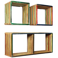 vidaXL Wall Shelf Set 3 Pieces Solid Reclaimed Teak Multicolor