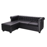 vidaXL L-shaped Chesterfield Sofa Artificial Leather Black