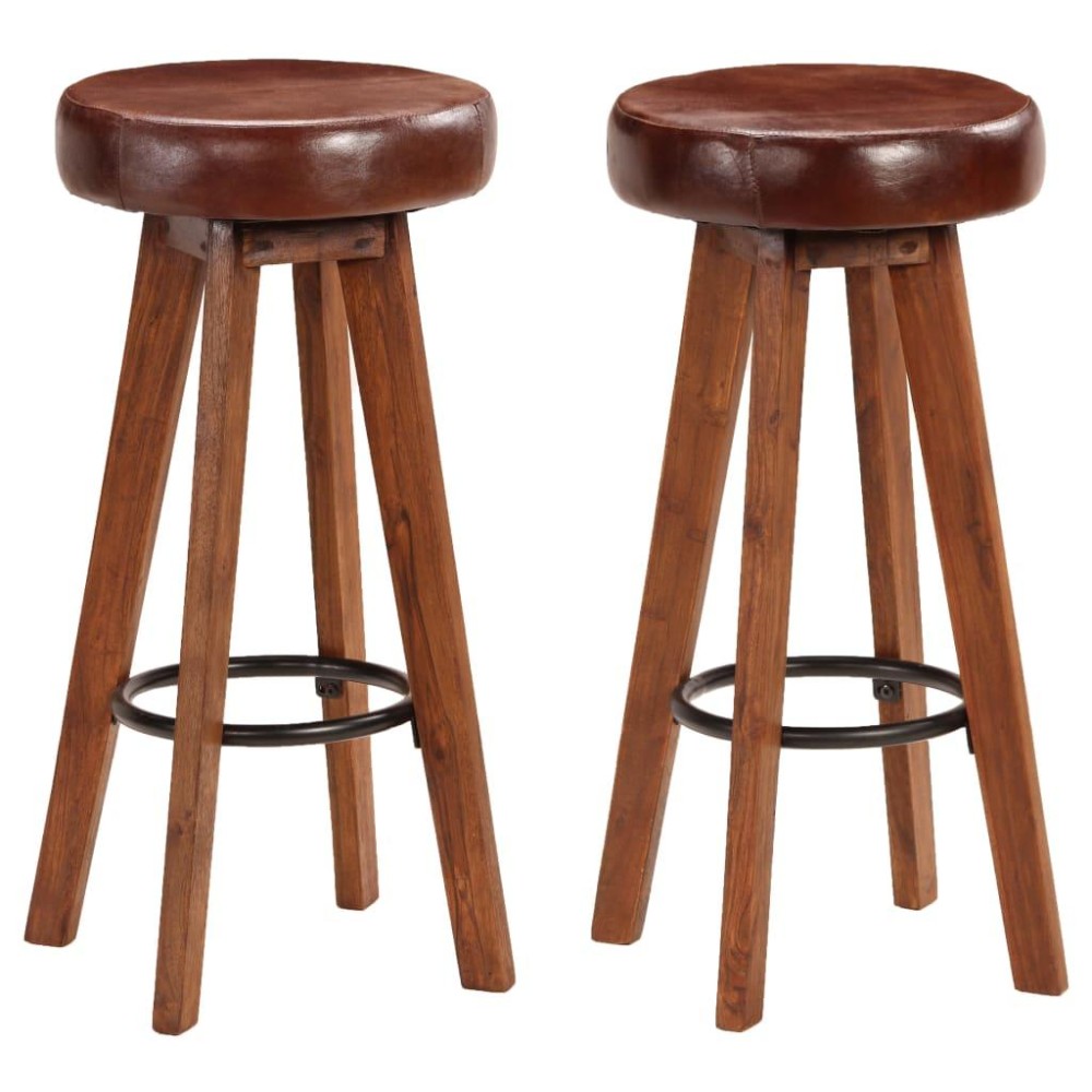 vidaXL Bar Chairs 2 pcs Real Leather and Solid Acacia Wood