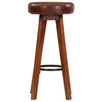 vidaXL Bar Chairs 2 pcs Real Leather and Solid Acacia Wood