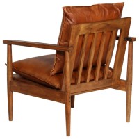 vidaXL Armchair Brown Real Leather with Acacia Wood