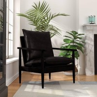 vidaXL Armchair Black Real Leather with Acacia Wood