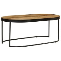 vidaXL Coffee Table Oval Solid Rough Mango Wood and Steel 39.4