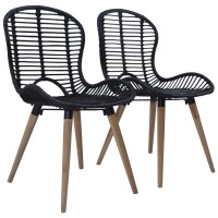 vidaXL Dining Chairs 2 pcs Black Natural Rattan