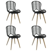 vidaXL Dining Chairs 4 pcs Black Natural Rattan