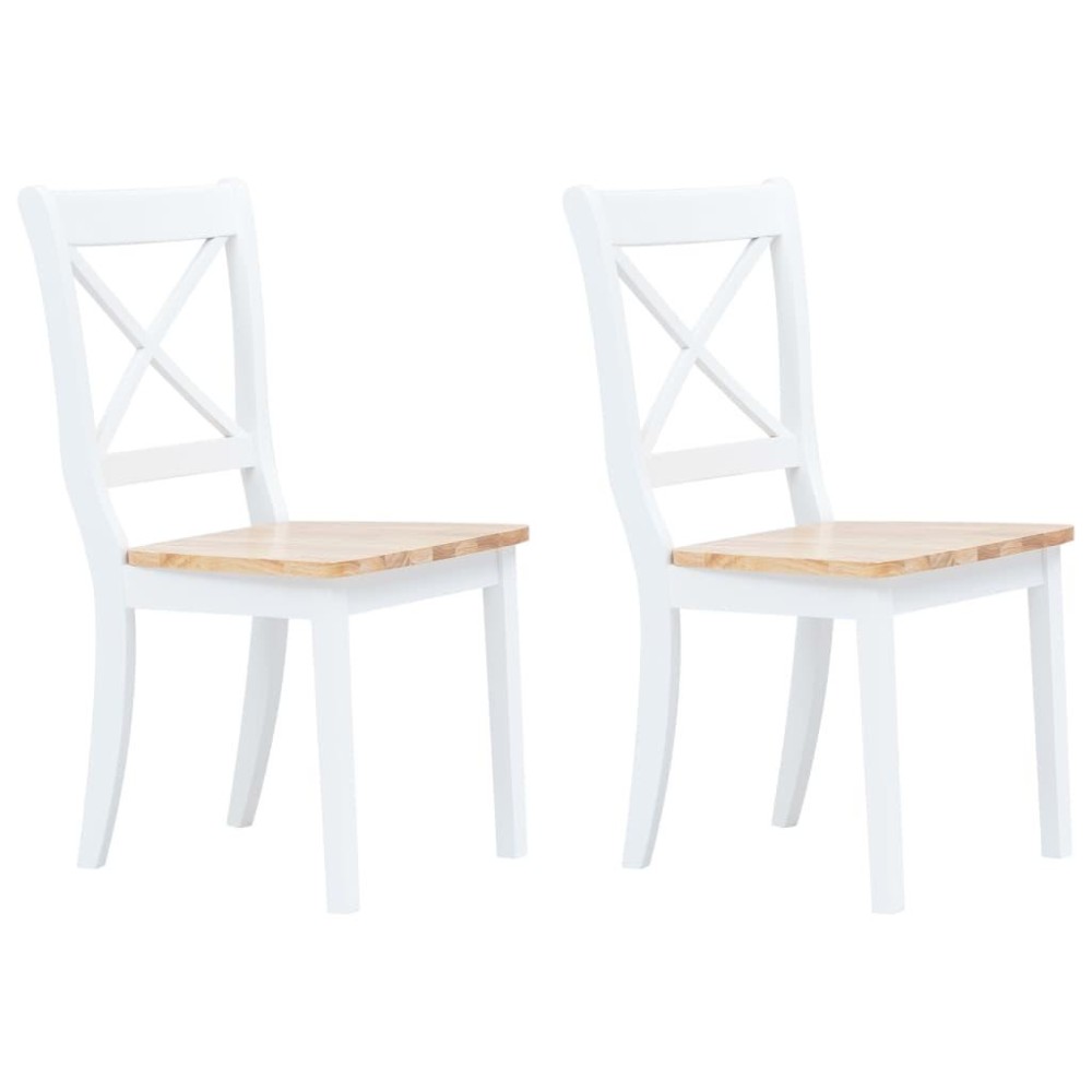 Vidaxl Dining Chairs 2 Pcs White And Light Wood Solid Rubber Wood