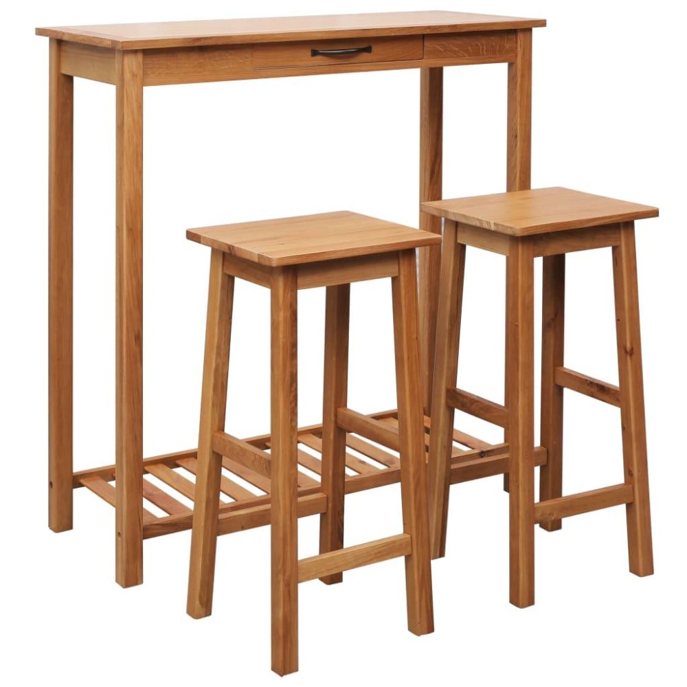 vidaXL 3 Piece Bar Set Solid Oak Wood