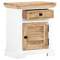 Vidaxl Nightstand White And Brown 15.7X11.8X19.6 Solid Rough Mango Wood