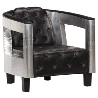 vidaXL Aviator Armchair Black Real Leather