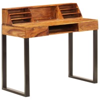 Vidaxl Desk 43.3X19.7X37 Solid Sheesham Wood And Steel