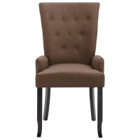 Vidaxl Dining Chair With Armrests Brown Fabric