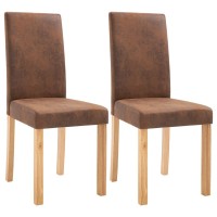 vidaXL Dining Chairs 2 pcs Brown Faux Suede Leather