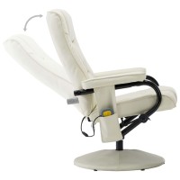 vidaXL Massage Recliner with Ottoman Cream Faux Leather