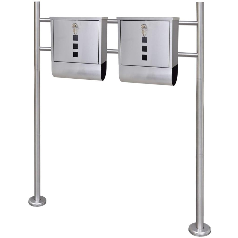 Double Mailbox on Stand Stainless Steel