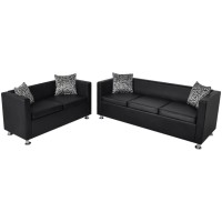 vidaXL Sofa Set Artificial Leather 3-Seater and 2-Seater Black