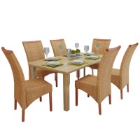 vidaXL Dining Chairs 6 pcs Brown Natural Rattan