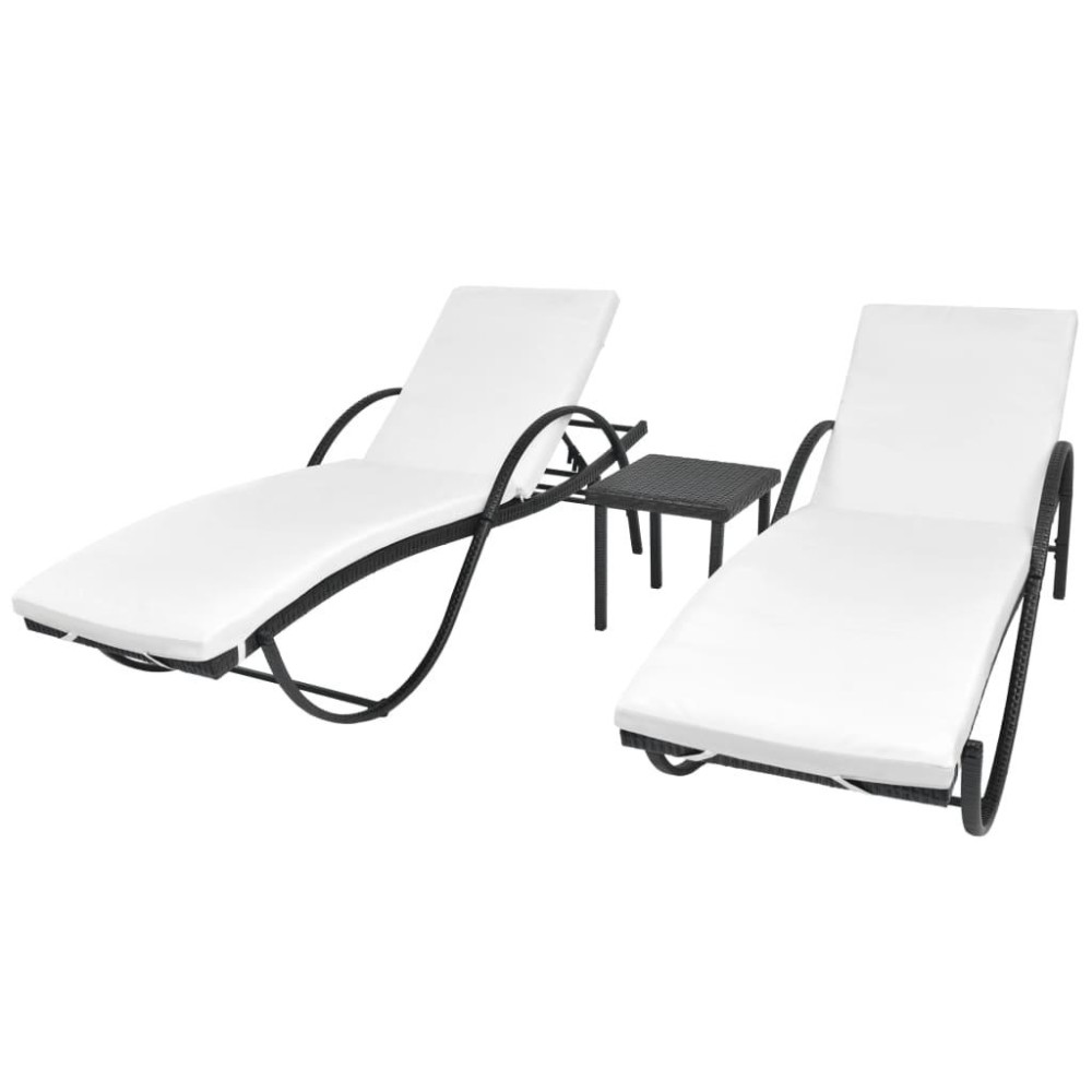 Vidaxl Sun Loungers 2 Pcs With Table Poly Rattan Black