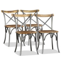 vidaXL Dining Chairs 4 pcs Solid Mango Wood and Steel Cross Back