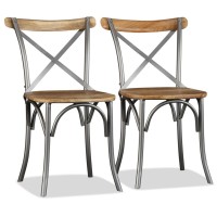 vidaXL Dining Chairs 6 pcs Solid Mango Wood and Steel Cross Back