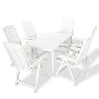 vidaXL 7 Piece Patio Dining Set Plastic White