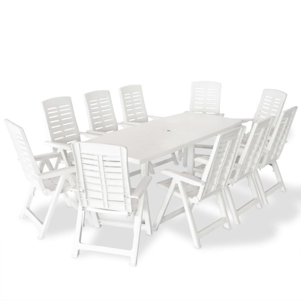 vidaXL 11 Piece Patio Dining Set Plastic White