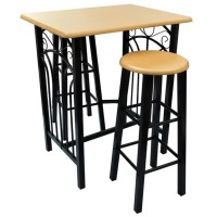 vidaXL Bar Table and Stool Set 3 Pieces Wood and Steel