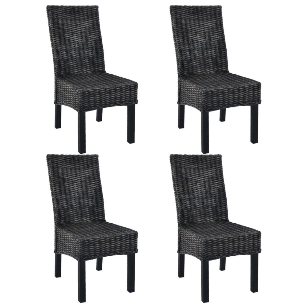 vidaXL Dining Chairs 4 pcs Black Kubu Rattan and Mango Wood