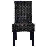 vidaXL Dining Chairs 4 pcs Black Kubu Rattan and Mango Wood