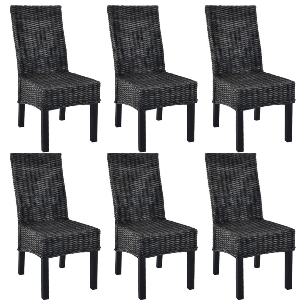 vidaXL Dining Chairs 6 pcs Black Kubu Rattan and Mango Wood