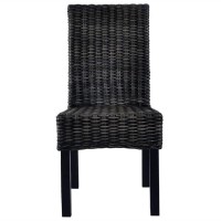 vidaXL Dining Chairs 6 pcs Black Kubu Rattan and Mango Wood