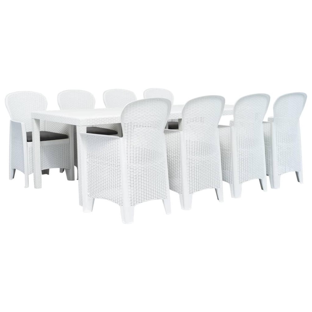 vidaXL 9 Piece Patio Dining Set Plastic White Rattan Look