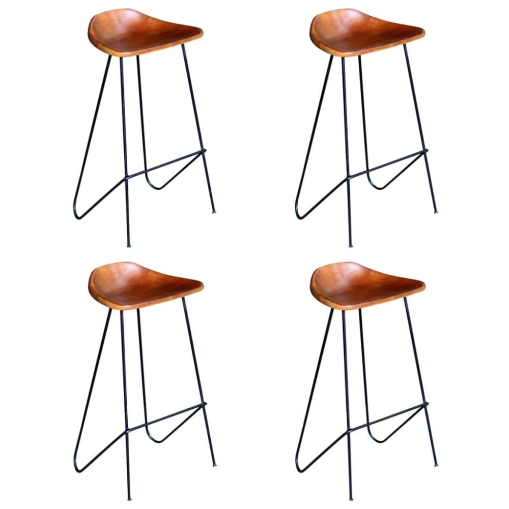 vidaXL Bar Stools 4 pcs Brown Real Leather