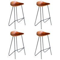 vidaXL Bar Stools 4 pcs Brown Real Leather