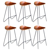 vidaXL Bar Stools 6 pcs Brown Real Leather