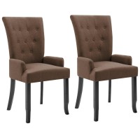 Vidaxl Dining Chairs With Armrests 2 Pcs Brown Fabric