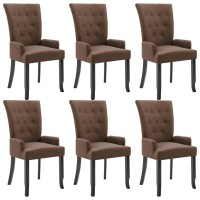 Vidaxl Dining Chairs With Armrests 6 Pcs Brown Fabric