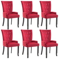 vidaXL Dining Chair with Armrests 6 pcs Red Velvet