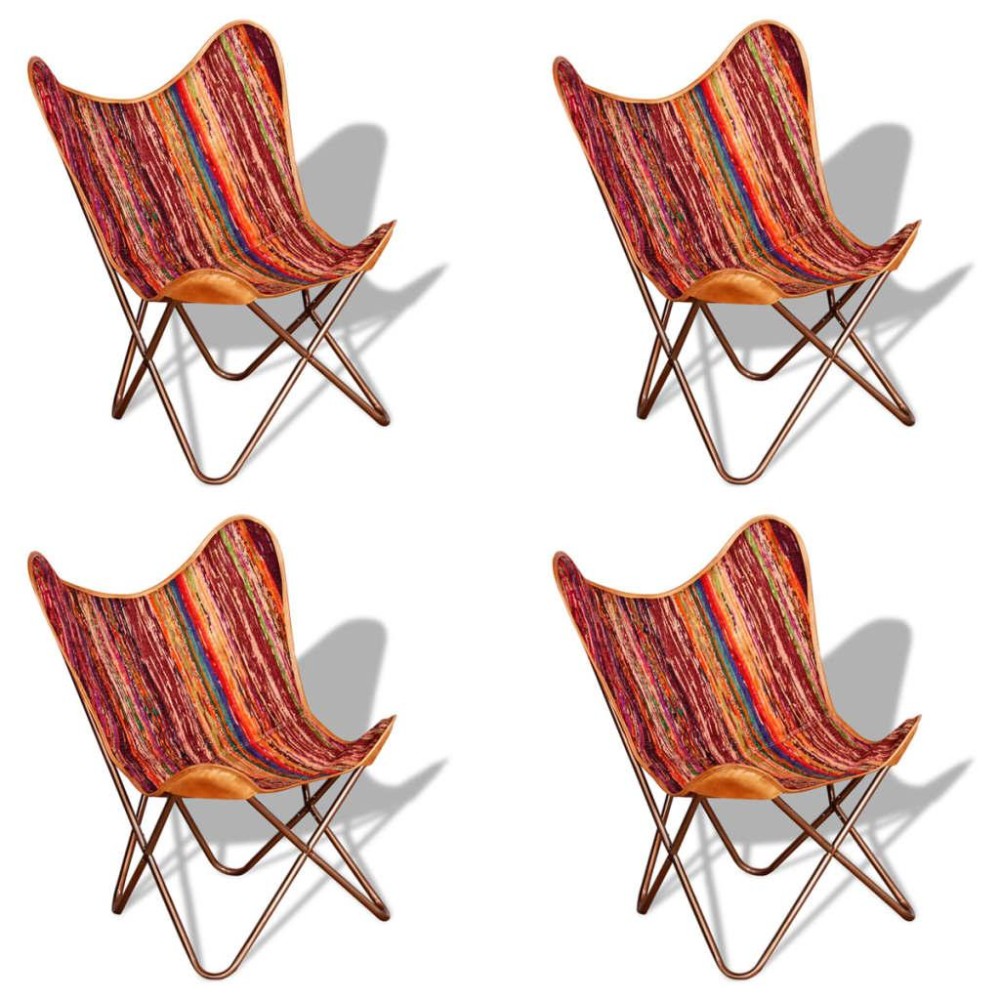 vidaXL Butterfly Chairs 4 pcs Multicolor Chindi Fabric